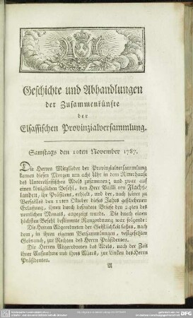 Samstags den 10ten November 1787