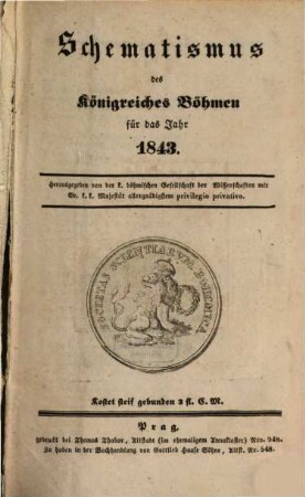 Schematismus des Königreichs Böhmen : auf d. Jahr .... 1843, 1843