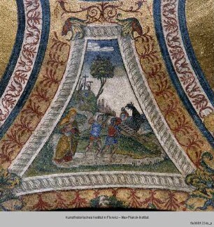 Christus Pantokrator mit den vier Evangelisten und Szenen aus der Kreuzlegende und Heiligen in den Zwickelfeldern : Christus Pantokrator mit den vier Evangelisten und Szenen aus der Kreuzlegende