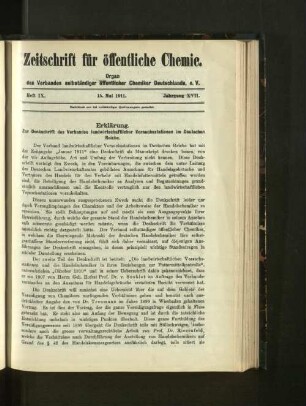 Heft IX. 15. Mai 1911. Jahrgang XVII.