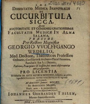 Dissertatio Medica Inavgvralis De Cucurbitula Sicca