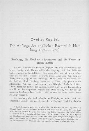 Zweites Capitel. Die Anfänge der englischen Factorei in Hamburg (1564-1567).
