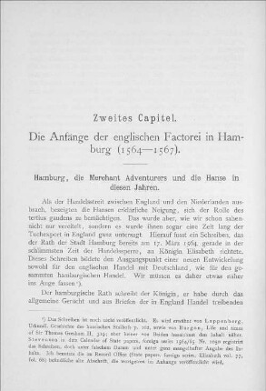 Zweites Capitel. Die Anfänge der englischen Factorei in Hamburg (1564-1567).