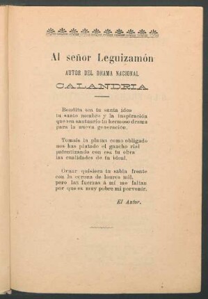 [Dedicatoria] Al señor Leguizamón