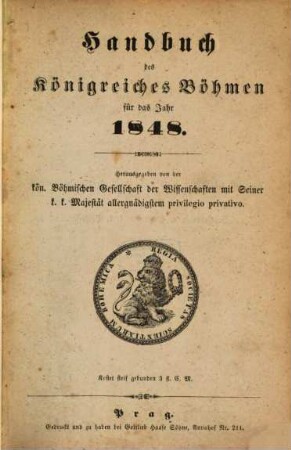 Handbuch des Königreiches Böhmen für das Jahr ..., 1848