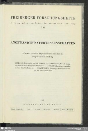 Arbeiten aus dem Physikalischen Institut der Bergakademie Freiberg