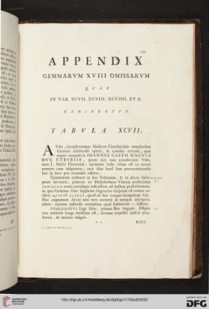 Appendix gemmarum XVIII omissarum quae in Tab. XCVII. XCVIII. XCVIIII. et. c. exhibentur