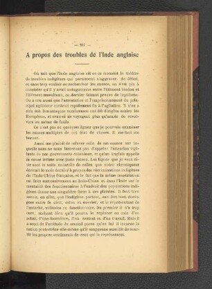 A propos des troubles de l'Inde anglaise.