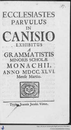 Ecclesiastes Parvulus In Canisio Exhibitus