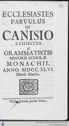 Ecclesiastes Parvulus In Canisio Exhibitus