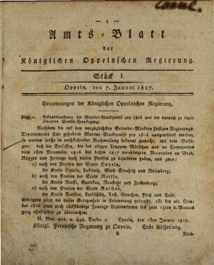 Amtsblatt des Regierungspräsidenten in Oppeln. 1817