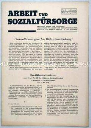 Mitteilungsblatt der Verwaltung für Arbeit und Sozialfürsorge der Sowjetischen Besatzungszone