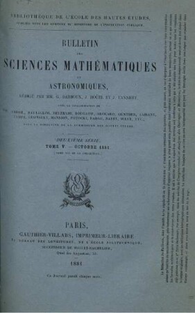 Tome V. - Octobre 1881.