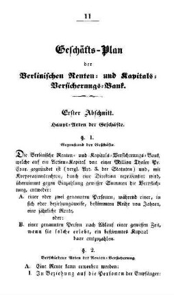 Geschäfts-Plan der Berlinischen Renten- und Kapitals-Versicherungs-Bank