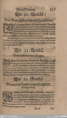 Der 20. Artickel. Von Beweiß Artickeln und Fragstücken.