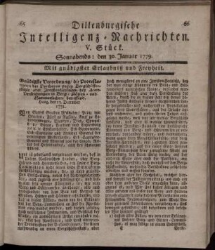 V. Stück. Sonnabends: den 30. Januar 1779.