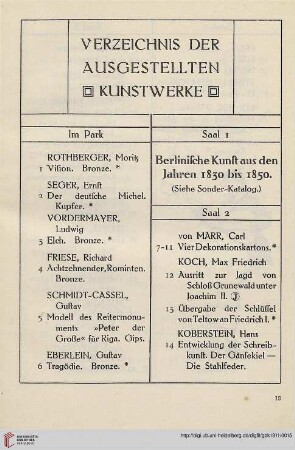 Verzeichnis der ausgestellten Kunstwerke
