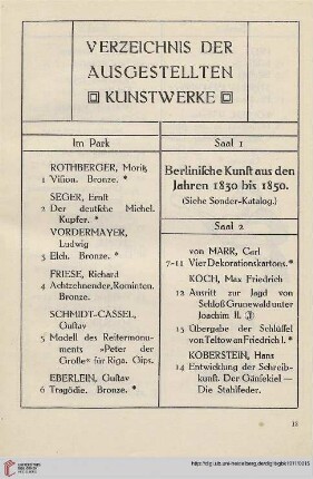 Verzeichnis der ausgestellten Kunstwerke