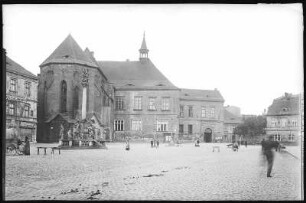 Komotau. Markt,Katharinakirche,Sparkasse, Bürgermeisteramt