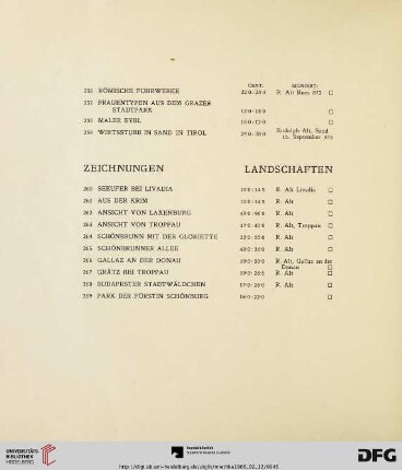 Zeichnungen Landschaften (Nr. 260-269)