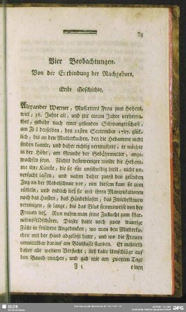 Vier Beobachtungen. Von der Entbindung der Nachgeburt