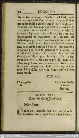 Lettre XXVII. Suite de Correspondance