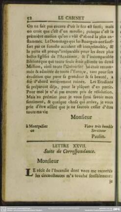 Lettre XXVII. Suite de Correspondance