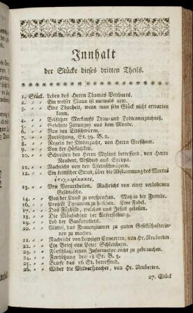 Innhalt der Stücke dieses dritten Theils.