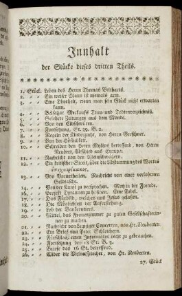 Innhalt der Stücke dieses dritten Theils.