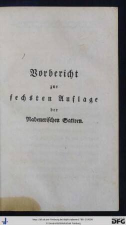 Vorbericht zur sechsten Auflage der Rabenerischen Satiren.