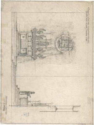 Bestelmeyer, German; München - Nymphenburg; Ev. Stephanuskirche - Studie zum Altar (Ansicht, Schnitt)