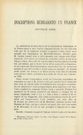 Inscriptions hébraïques en France (nouvelle série)