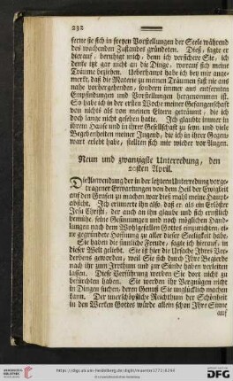 Neun und zwanzigste Unterredung, den 20sten April