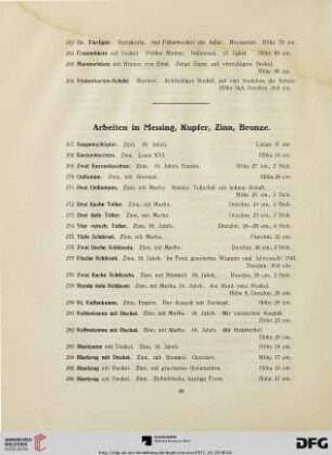 Arbeiten in Messing, Kupfer, Zinn, Bronze, Silber und Gold (Nr. 267-340)