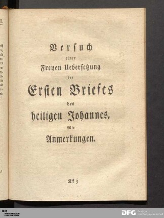 Freye Uebersetzung des I. Briefes Johannes.