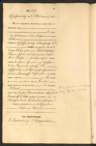 Standesamtsbuch der Stadt Aschaffenburg: Geburten 365/1900 - 184/1901