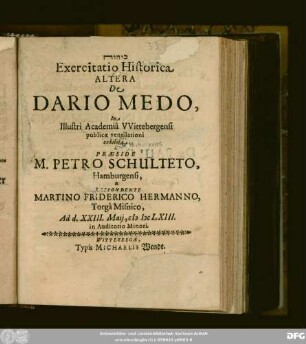 Exercitatio Historica Altera De Dario Medo
