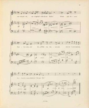 Drei Lieder : für eine Singstimme mit Pianoforte-Begleitung ; Op. 12 ; a) Weil auf mir du dunkles Auge, ged. von Lenau. b) Sonntags am Stande, ged. von Wilde. c) Wunsch, ged. von Dr. Fr. Englert