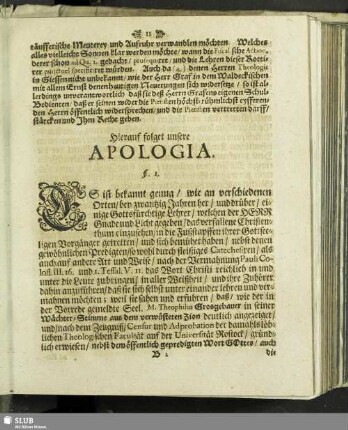 Hierauf folget unsere Apologia