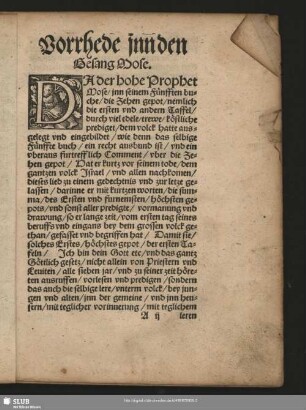 Vorrhede jnn den Gesang Mose