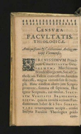 Censura Facultatis Theologicae.