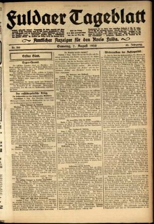 Erste Ausgabe vom Samstag, den 07. August 1920.