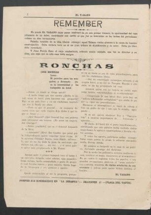 Ronchas : (Dos escenas - Lema: El petróleo para los mosquitos, y Armando... para la inmoralidad y los huéspedes de hotel)