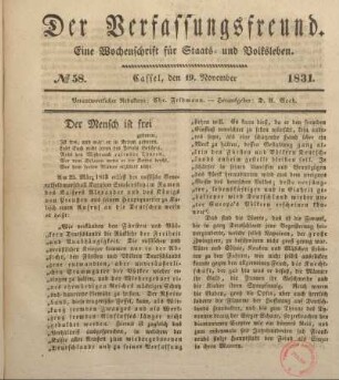 № 58. Cassel, den 19. November 1831.