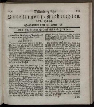 XVII. Stück. Sonnabends: den 28. April 1781.