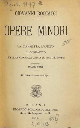 Opere minori : volume unico