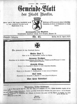 1919,17: Nr. 17, 27. April 1919