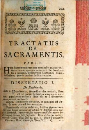 Rev. Pat. Thomae Ex Charmes Provinciae Lothar. Capucinor. Definitoris, ... Theologia Universa : Ad Usum Sacrae Theologiae Candidatorum, 7. De Sacramentis. Pars II.