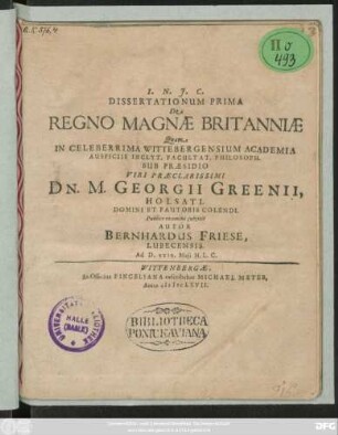 Dissertationum Prima De Regno Magnae Britanniae