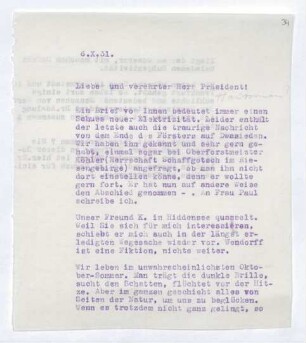 Brief von Gerhart Hauptmann an Hermann Haussmann